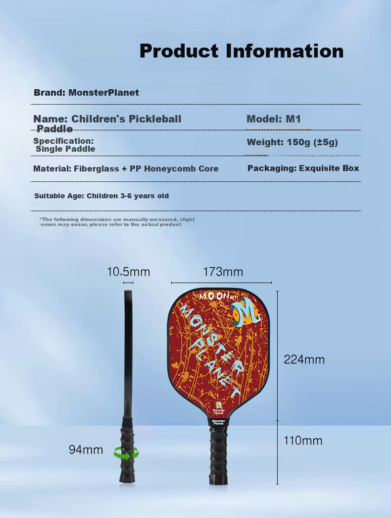 Monsterplanet Kids Pickleball Paddle Set Indoor Outdoor Fitness Sport 5