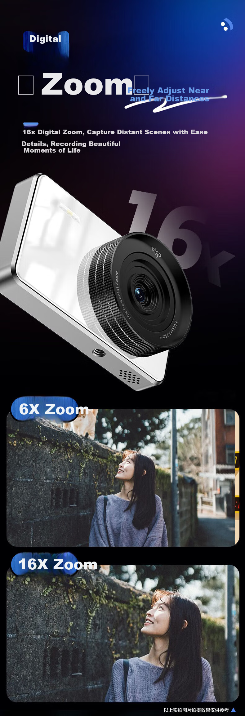 Aigo Patriot E8 Student Digital Camera Touchscreen Metal Body Campus HD Travel CCD Dual Cameras Selfie 32GB White 4