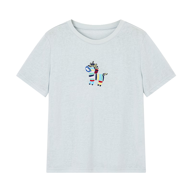 Demana [with Lyocell Cotton] Summer Fresh Sweet Little Horse Embroidery Round Neck Short Sleeve Slim Fit Designer Women's T-Shirt