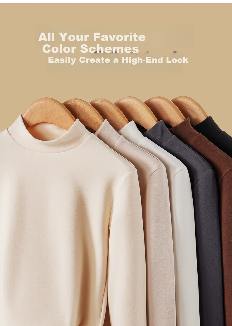BOPRUIEY Camellia Oil Moisturizing Semi-Turtleneck Base Shirt 10A Antibacterial Mite-Repellent Women's Thermal High Elastic Soft Slim Fit Top 16