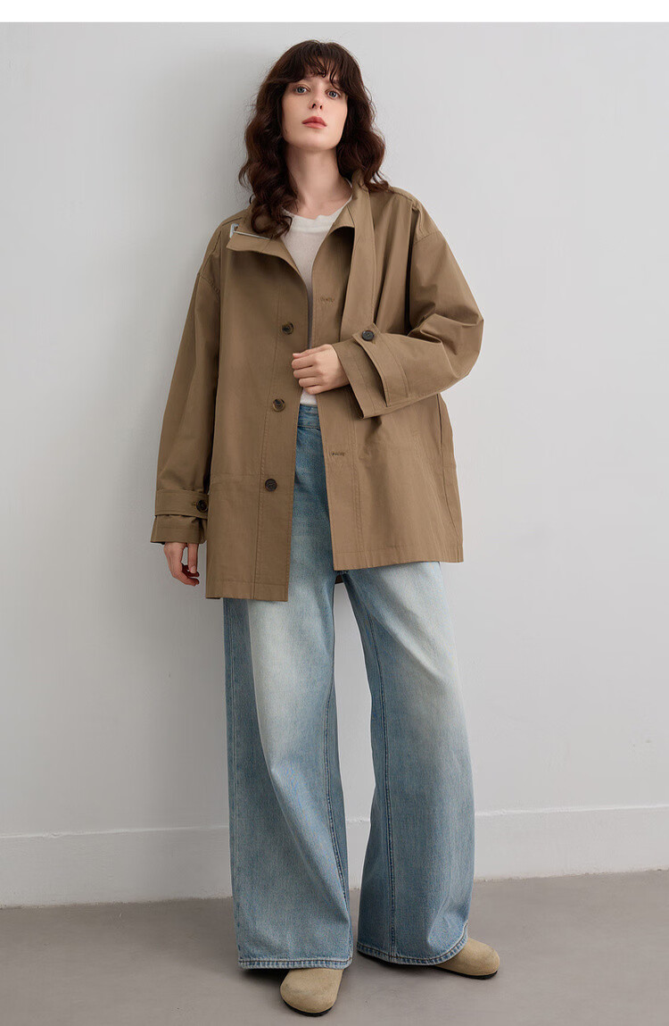 Demana [Cloud Oxygen Cotton Series] Spring Elegant Stand Collar Strap Drawstring Loose Slim Trench Coat for Women High-End Feel 18
