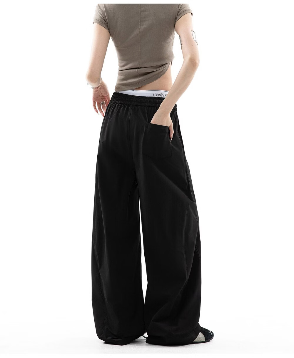 ICH MODE Women's American Style Straight White Pants Summer Loose Popular Cargo Pants Sports Pants Wide Leg Casual Pants Black S 20