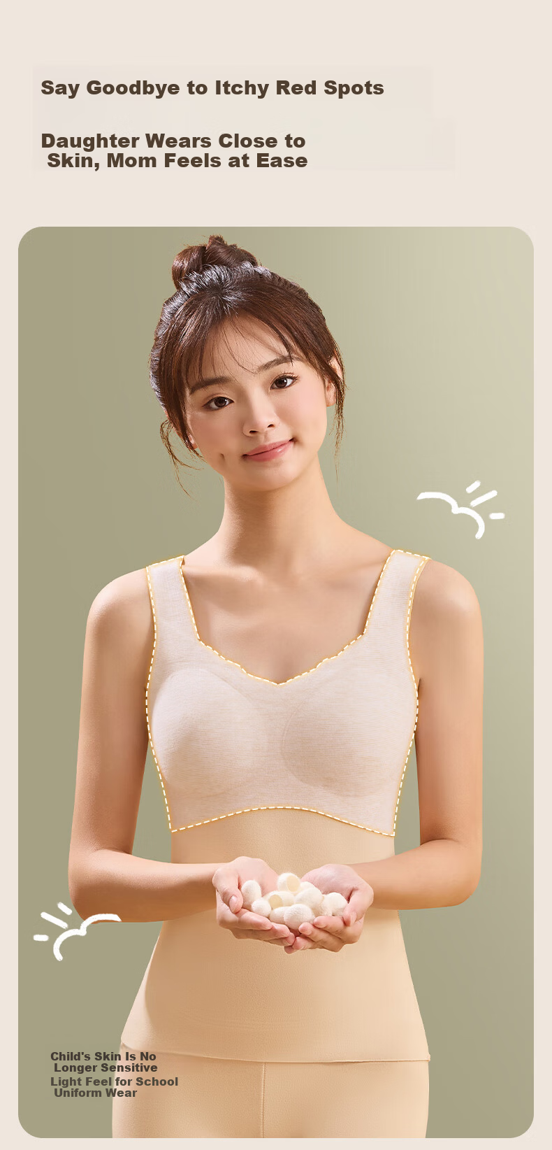 Tingmei Thermal Vest with Chest Pad for Adolescent Girls Wool and Silk Autumn Winter Blue L 5