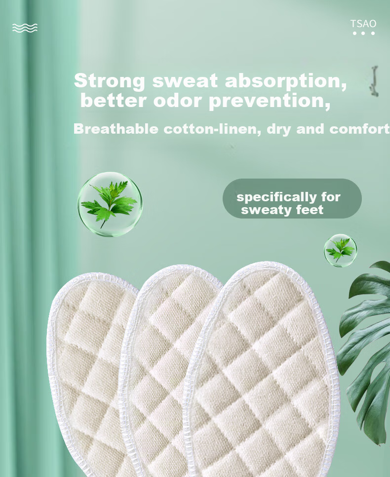 FOOTOPPO Mugwort Deodorizing Cotton Linen Insoles for Men, Breathable Sweat-Absorbing Cotton Shoe Inserts for Women, Winter Seaso 1