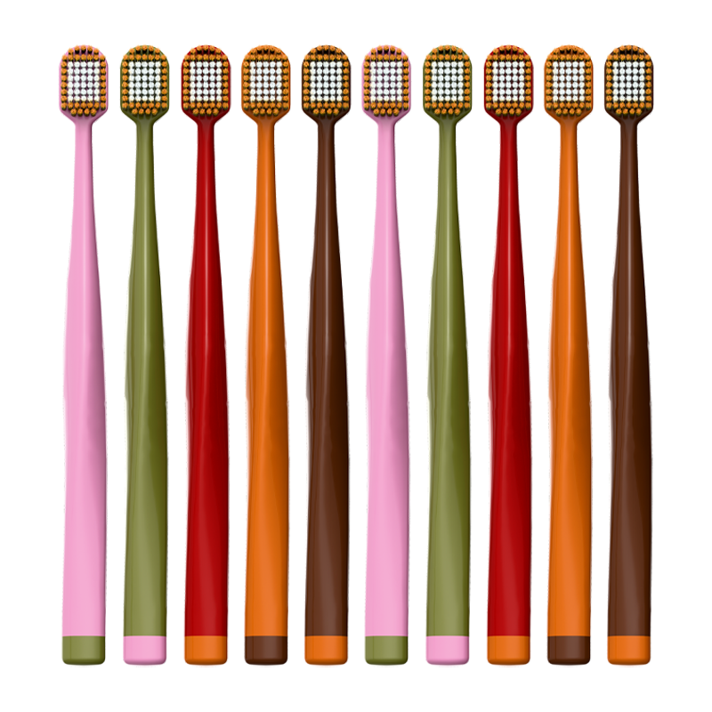BRUSHING BEAR Toothbrush, Soft Bristles, 65 Holes, Wide Head, Gum Protection, for Adults, Sold by JD, Unisex Family Pack, 10 Individually Wrapped Brushes