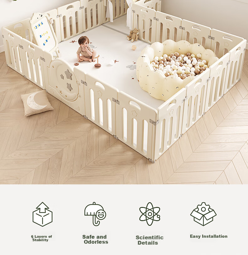 BG-BABYGO Star Moon Playpen Baby Indoor Floor Mat Protective Fence Living Room Baby Gift 3