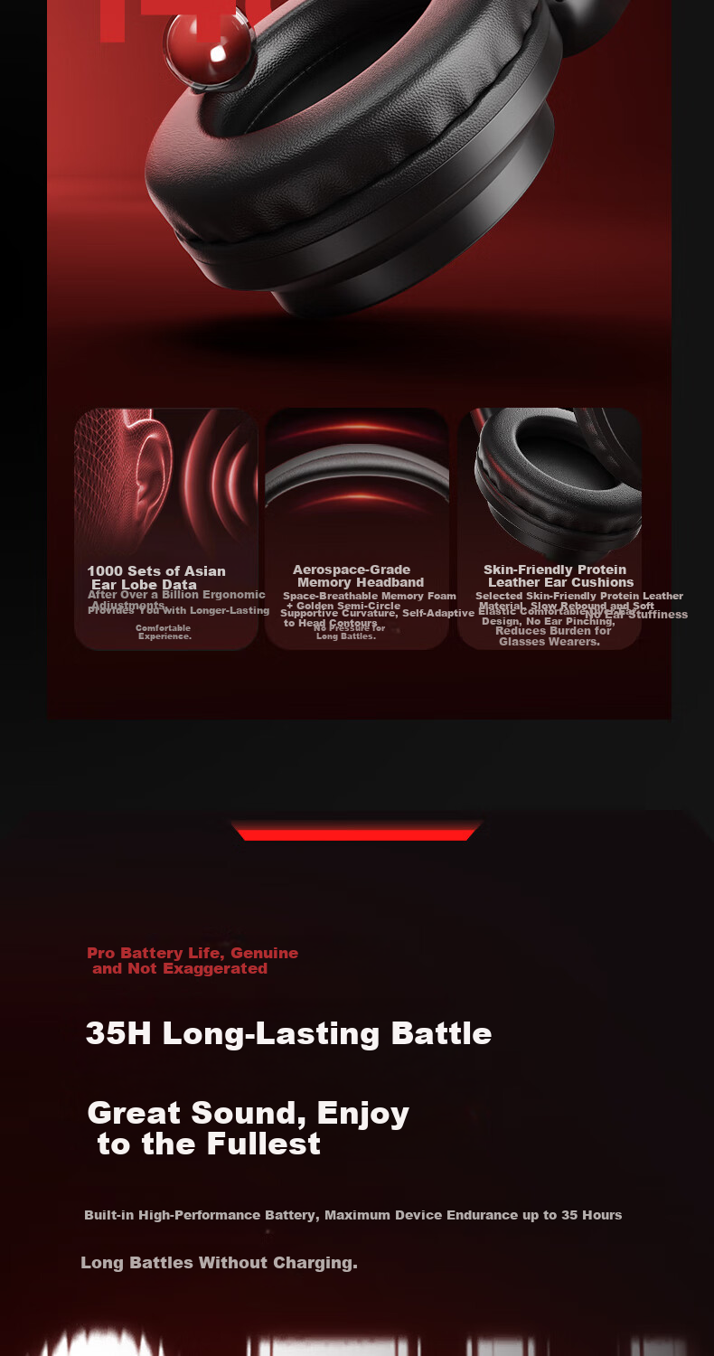 Lenovo Official JD Self-operated Gaming Headset Over-ear Bluetooth Wireless Long Battery Life FPS PUBG Delta Fearless Contract EH140 Black 9