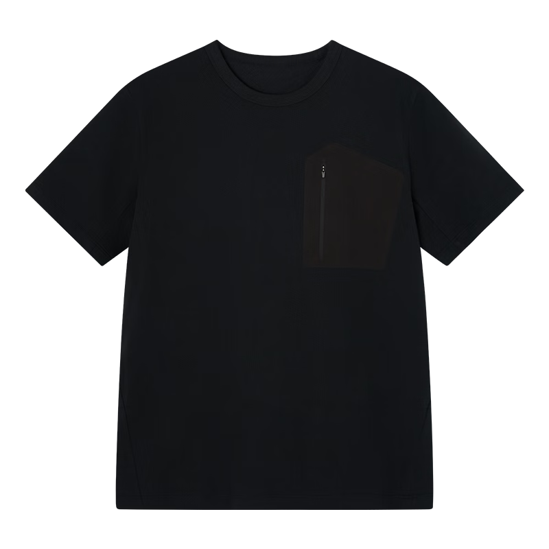 JD Jingzao Men's Cotton Feel Round Neck Pocket T-Shirt Summer New Outdoor High-End Short Sleeve Black M