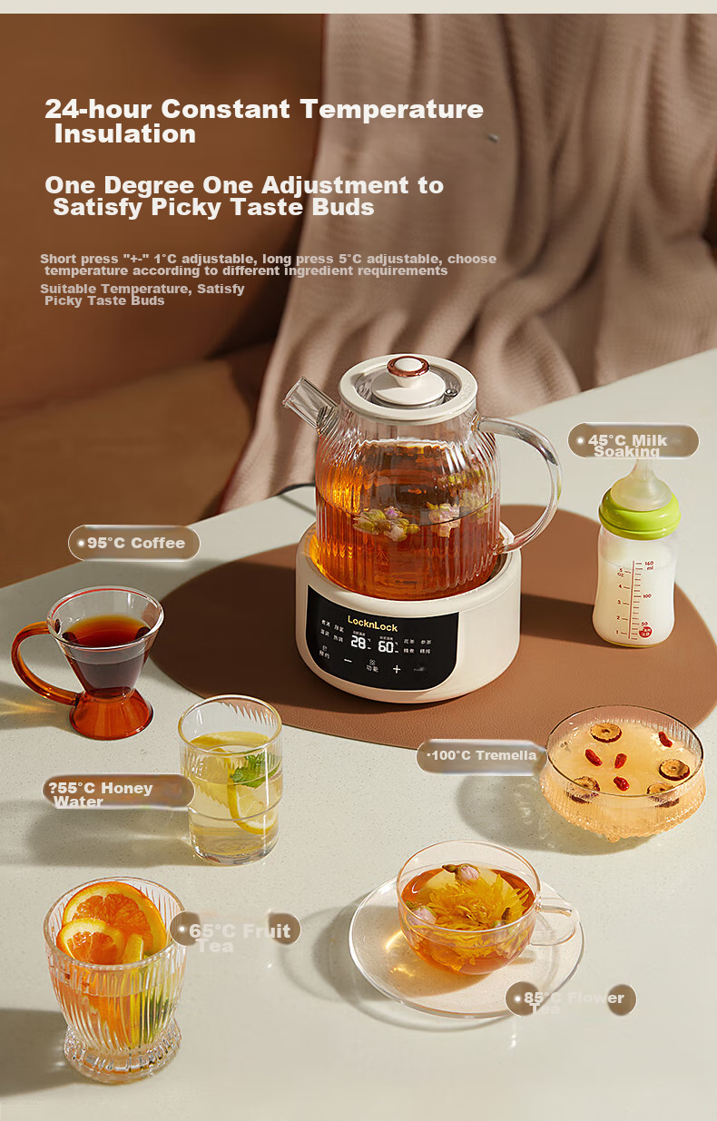 LOCK&LOCK All-Glass Health Pot, Baby Formula Maker with Temperature Control, Tea Maker for Office And Home Use, Electric Kettle with Tea Strainer 18