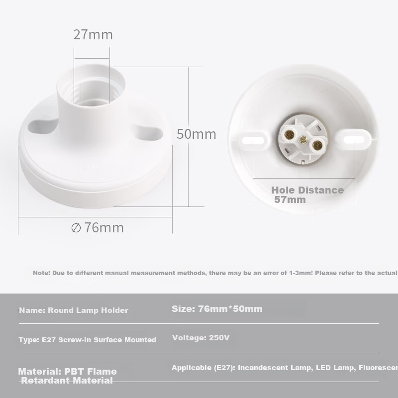 Foshan Lighting LED E27 Screw Base Universal Round Lamp Holder Factory Property Corridor Socket Wall Mounted Flat Lamp Holder Bulb Base 2-Pack