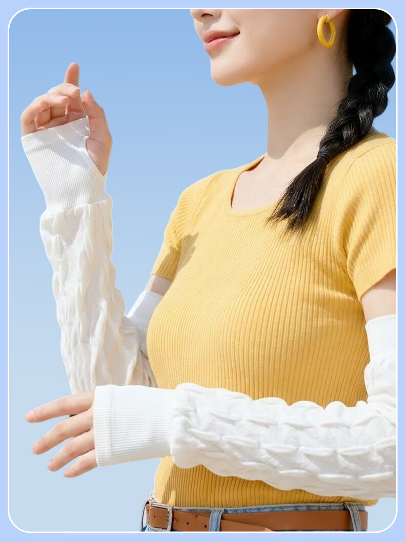 FitonTon Summer Sleeve Fresh Style Sun Protection Ice Silk Breathable Solid Color Hand Guard Cycling Sunshade Puff Sleeves 11