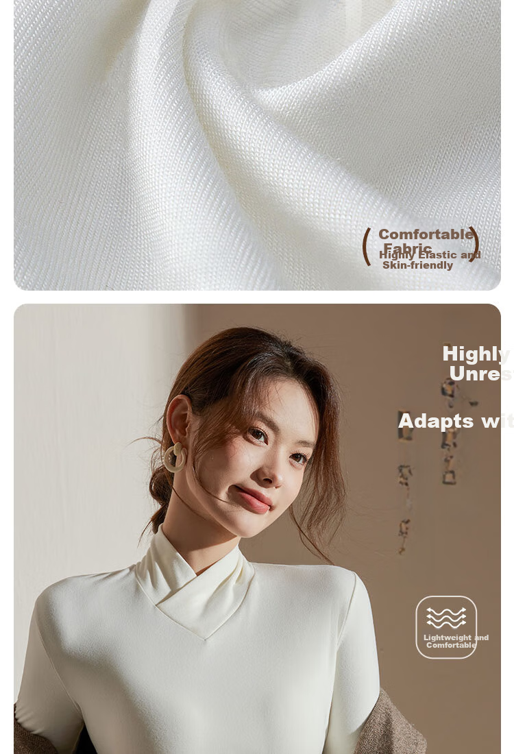 Langsha Women's Spring Slim Fit Long Sleeve Cross Neck Base Layer Top 3