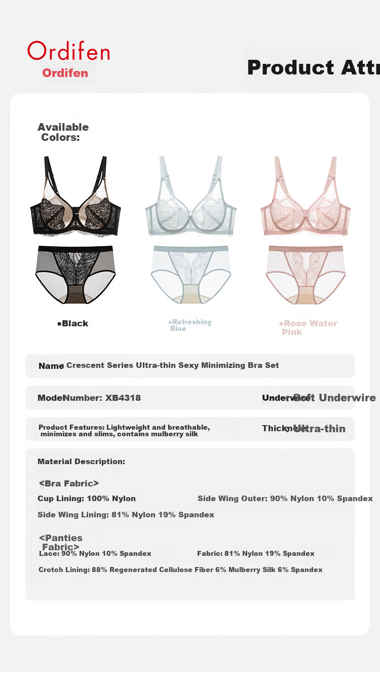 Ordifen Women's Ultra-Thin Lace Sexy Slimming Boyshort Bra Set XB4318 14