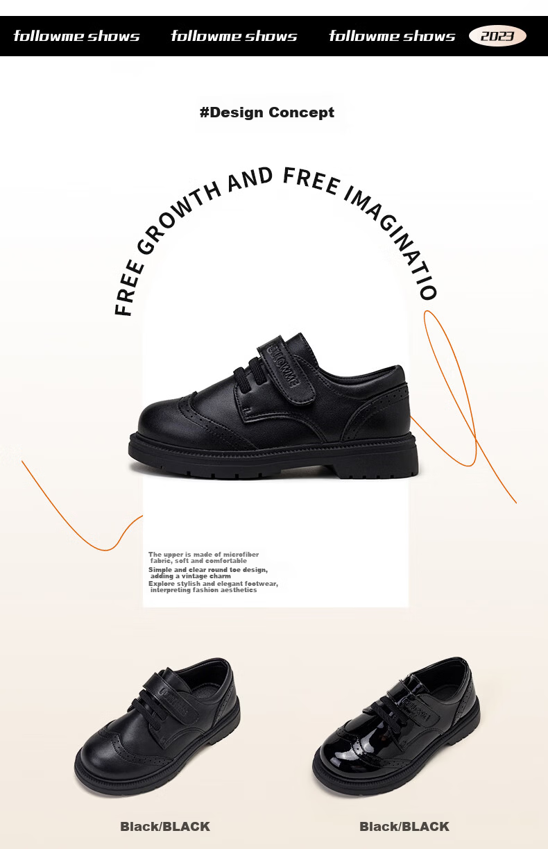 Follow Me Boys Leather Shoes, Spring And Autumn Comfortable Soft-Soled Performance Shoes for School, Black British Style Children's Shoes, Black, Size 33 2