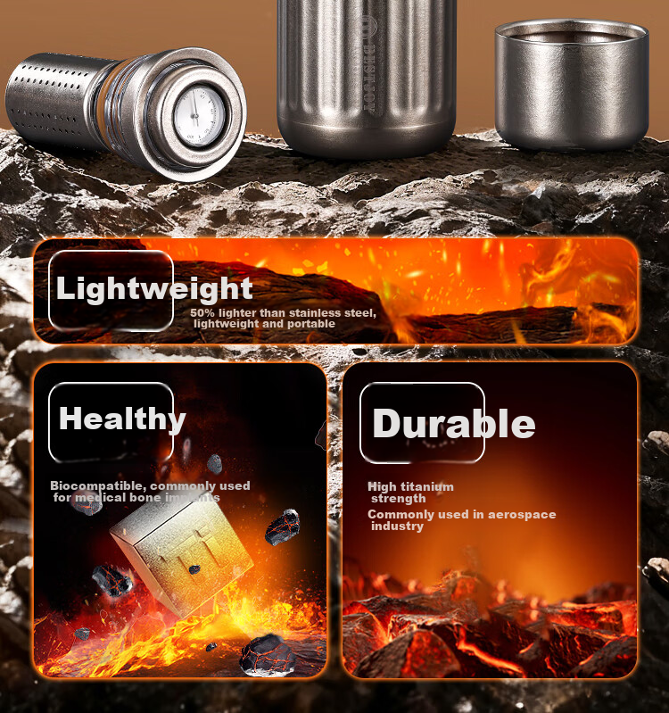 FUGURNG BESTJOY Pure Titanium Coffee Mug Insulated Cup High-Quality Portable Outdoor Water Bottle Titanium Color 560ml Gift Box Set 4