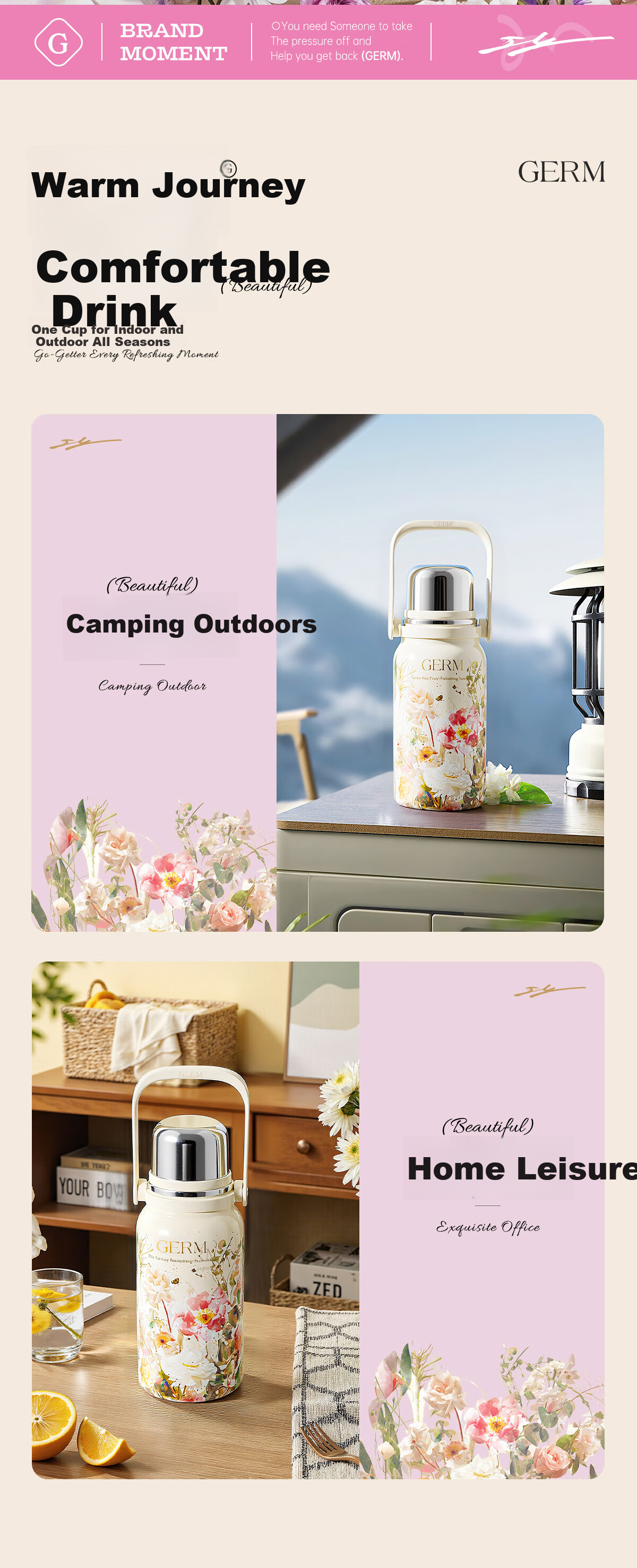 Germ Intangible Cultural Heritage Su Embroidery Insulated Water Bottle Large Capacity Sports Water Bottle Portable Women's Student Cup 800ML Magnolia 18