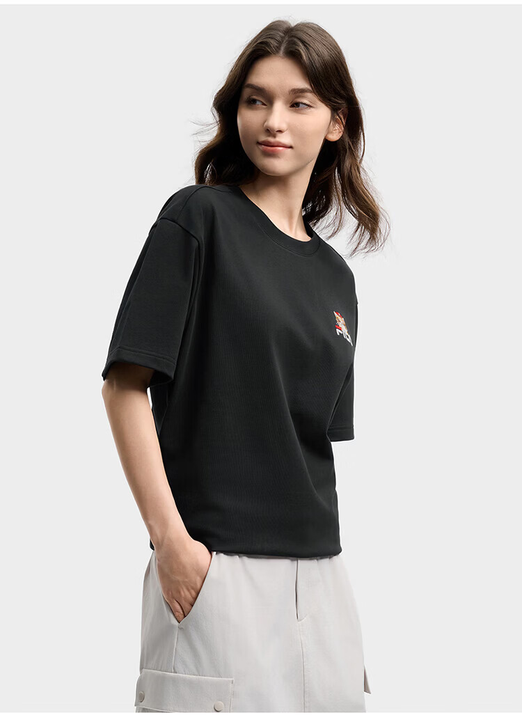 FILA Official 2026 Summer Couple Short Sleeve T-Shirt Casual Loose Fit Cotton Cat Knit Tee 66