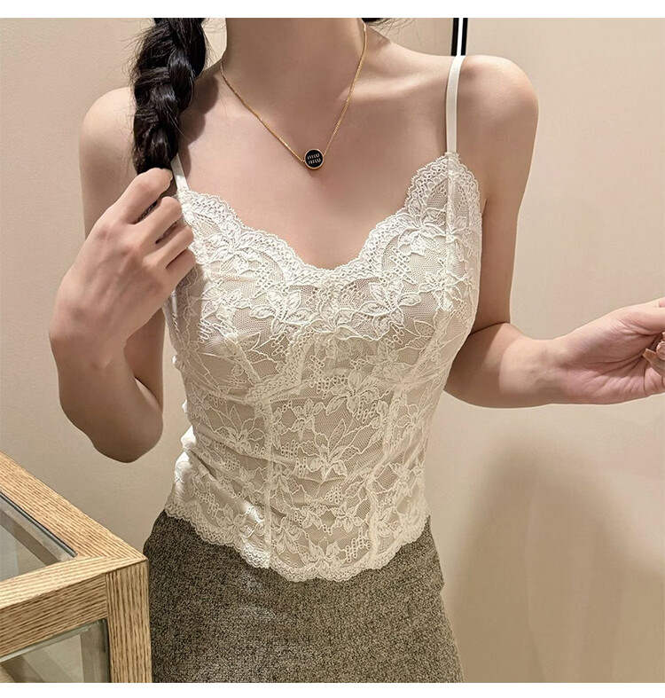 Tingmei French Lace Camisole Women's Spring Summer Backless Bra Padded Slim Fit Tank Top 4