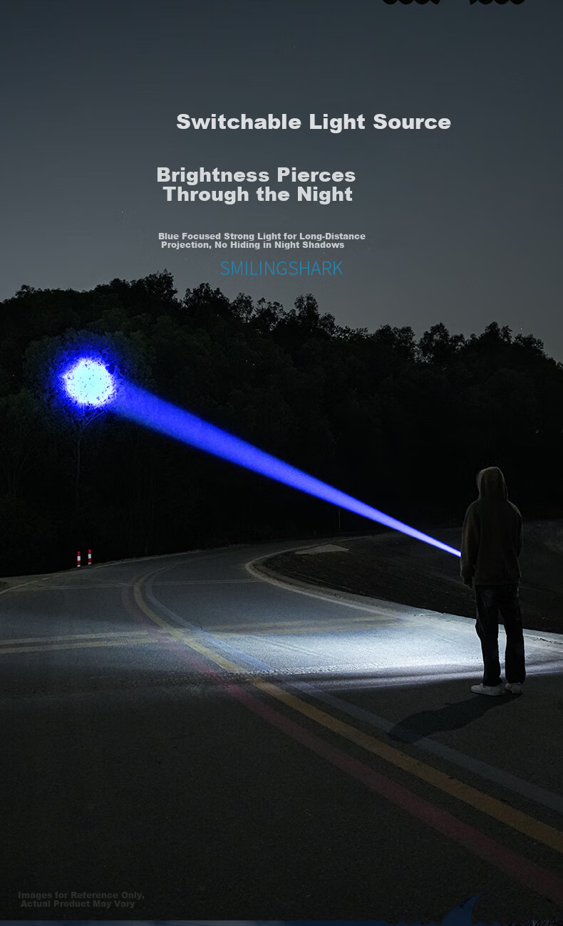 Smile Shark 5408 Flashlight High Brightness Outdoor Long-Range Rechargeable Long Battery Life White Yellow Blue Light Multifunctional for Home and Outdoor Use 5