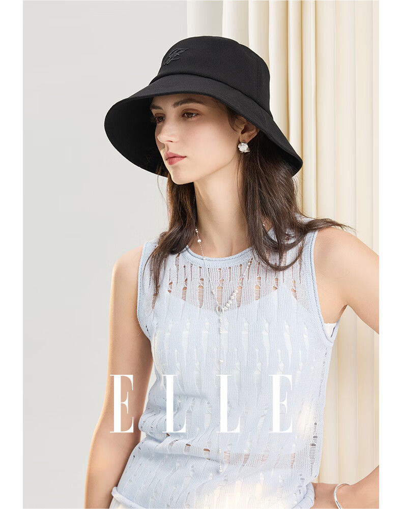 ELLE Waffle Embroidered Fisherman Hat Women's Summer Sun Protection UV Breathable Sunshade Hat Gift 5