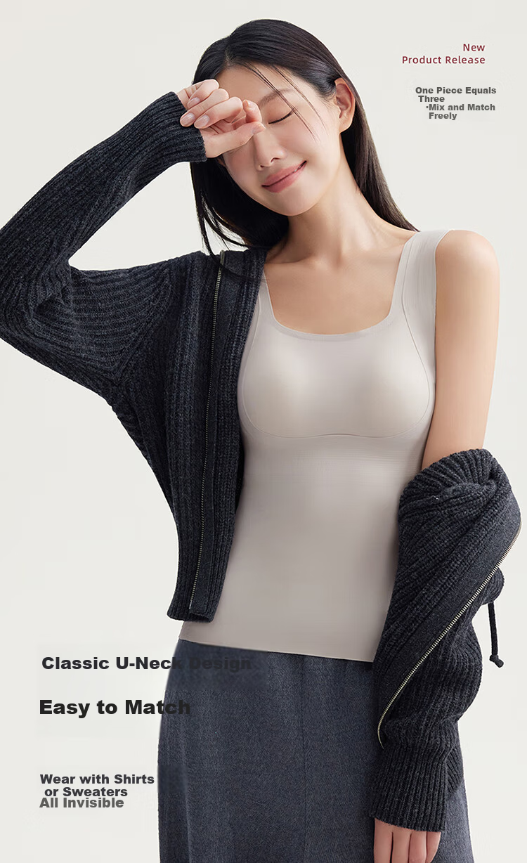 GRACEWELL Women's Thermal Vest with Chest Pad, Seamless Autumn Winter Slim Fit Lifting Base Layer Underwear 4