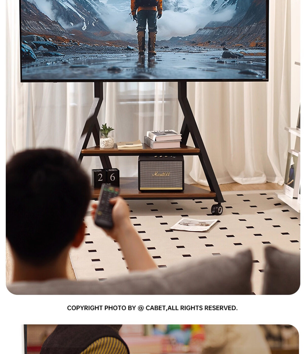 CABTE 55-86 Inch TV Art Mobile Stand Floor TV Cart Multi-Brand Universal TV Mount Mobile TV Cabinet Rack 10