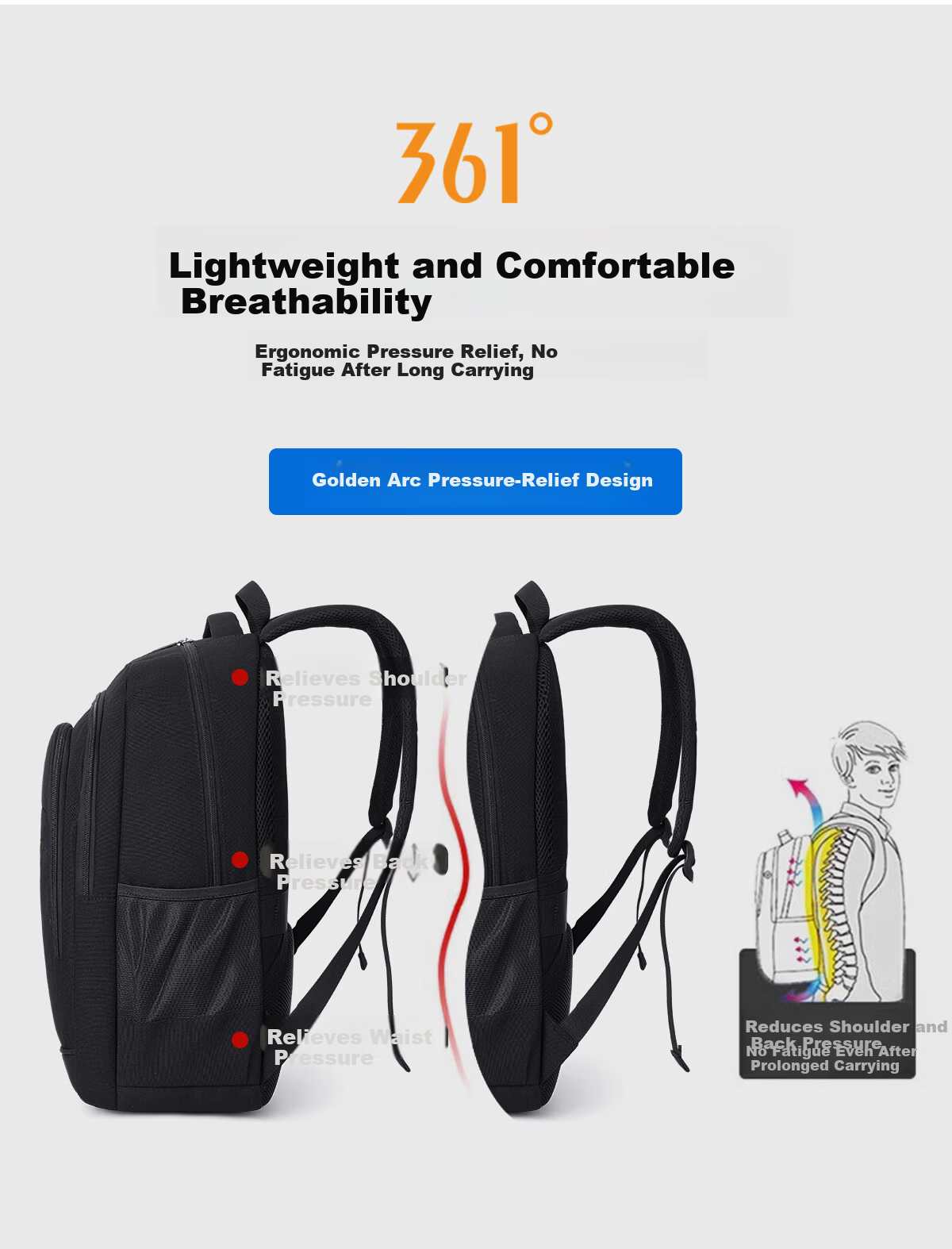 361° Men's Large Capacity Backpack Junior High High School Bookbag 2025 New Business Commuter Laptop Travel Bag 7