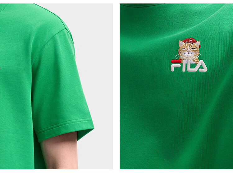 FILA Official 2026 Summer Couple Short Sleeve T-Shirt Casual Loose Fit Cotton Cat Knit Tee 86