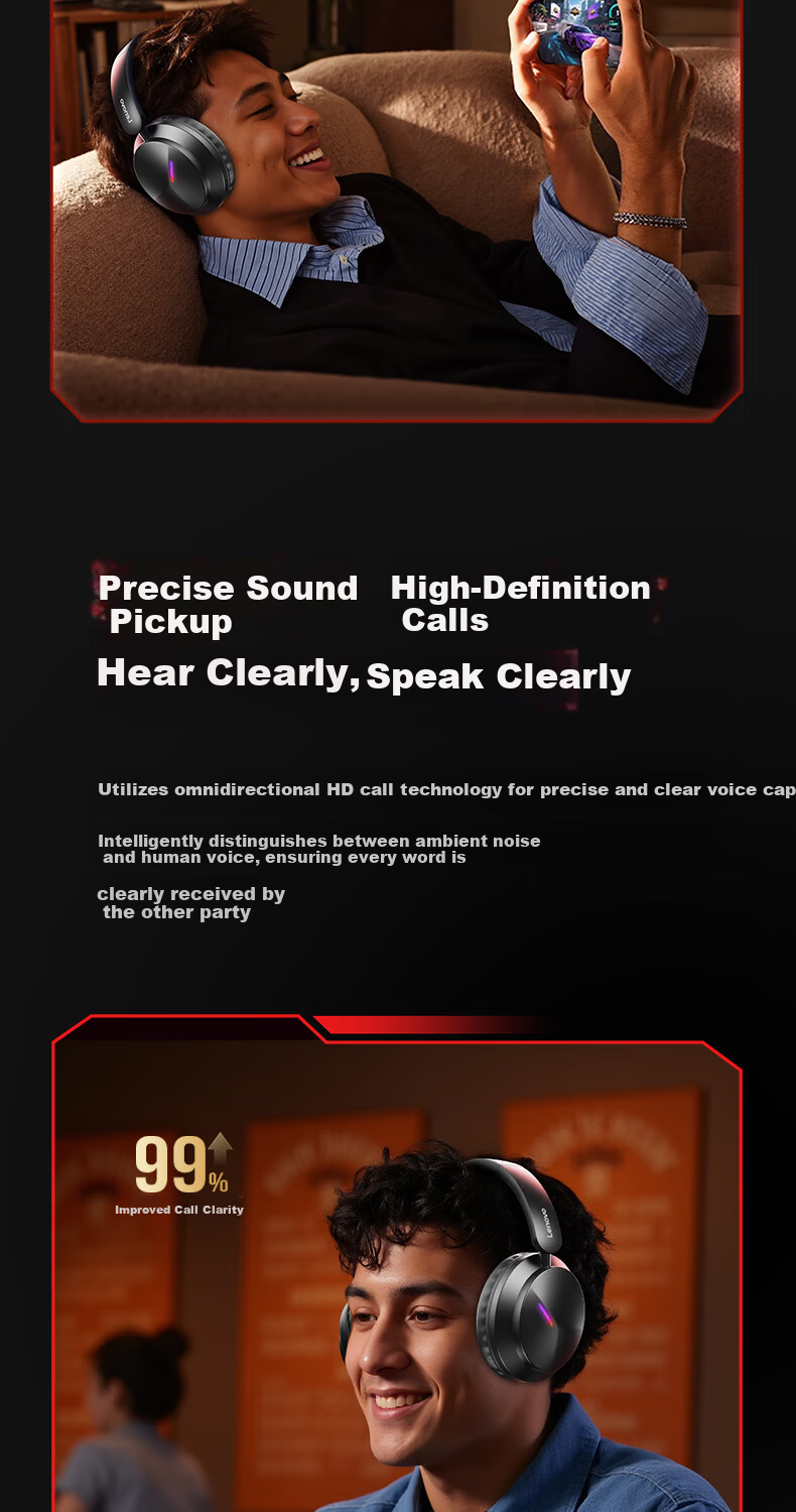 Lenovo Official JD Self-operated Gaming Headset Over-ear Bluetooth Wireless Long Battery Life FPS PUBG Delta Fearless Contract EH140 Black 6
