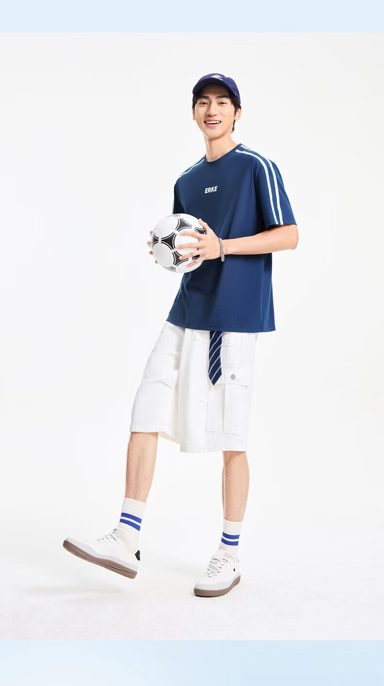 ERKE [Yu Shi Same Style] Men's Round Neck Short-Sleeve Knit Top, Summer Outdoor Antibacterial Sports T-Shirt, Casual Outerwear 16