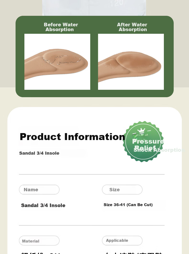 FOOTOPPO Summer Anti-Slip Sweat-Absorbing Self-Adhesive Soft Forefoot Insoles for Sandals, Seven-Point Insoles, High Heels, Long Standing 12