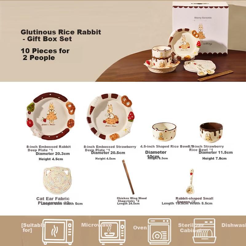 Ink Color Bowl and Plate Set Home Tableware Gift Box New Wedding Elegant Bowls Chopsticks Plates Full 10-Piece Set for Housewarming