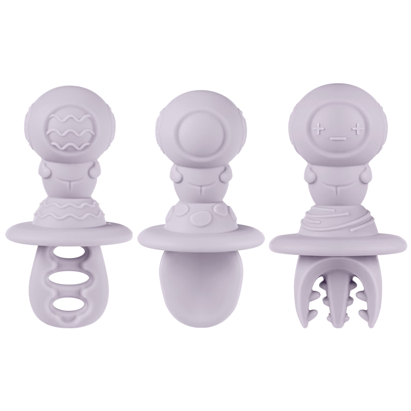 Haakaa Astronaut Silicone Baby Feeding Spoon and Fork Set Blue Children's Lunch Box for Self-Feeding Training