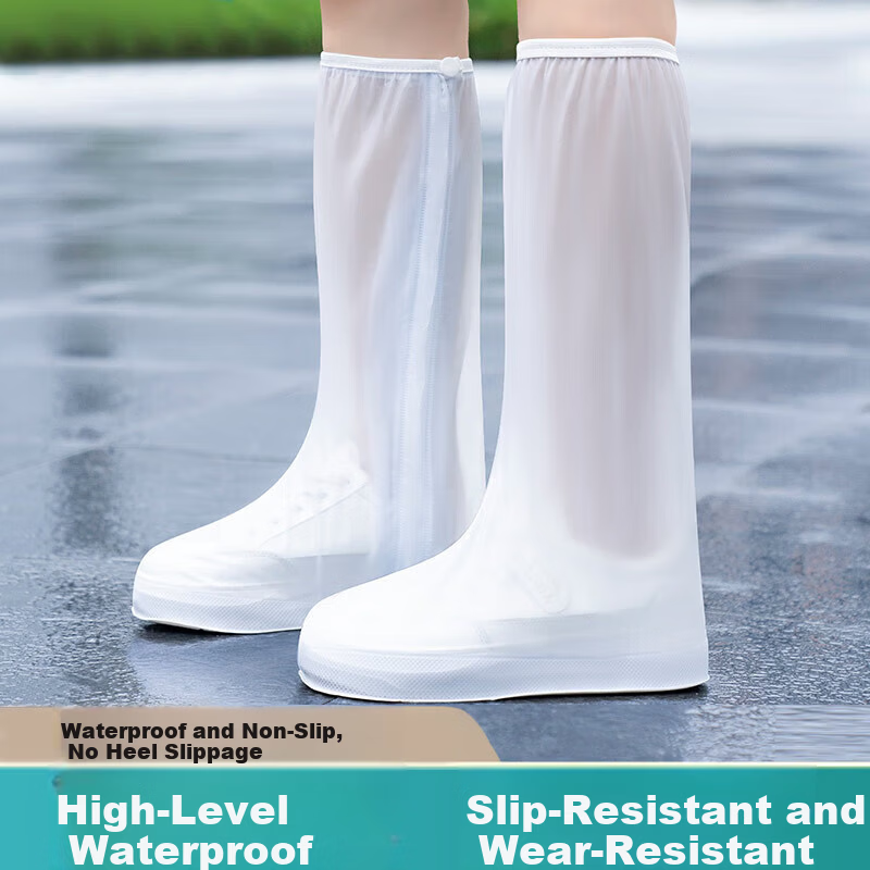 BWNK High-Cut Rain Shoe Covers Unisex Cycling Non-Slip Waterproof Snowproof Thickened Durable White High-Cut Transparent White Size M