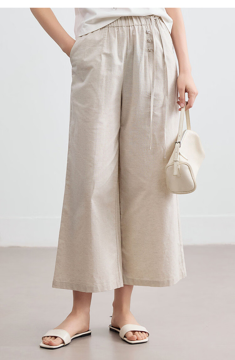 Demana [With Linen Cotton] Summer Vintage Side Tie Nine-Point Straight Loose Slim Petite Women's Casual Pants 19