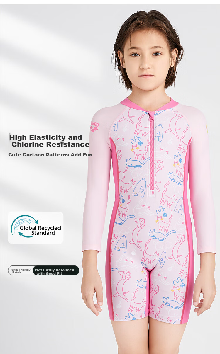 Arena Kids Long Sleeve One-Piece Swimwear Comfortable Sun Protection Chlorine Resistant Cute Children's Swimwear 6