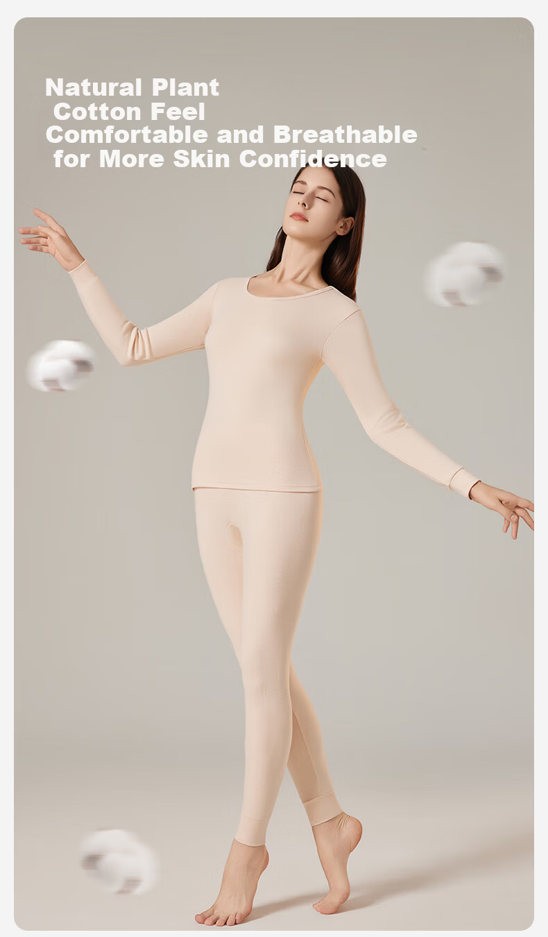Urban Beauty 100% Cotton Thermal Underwear Set for Women Autumn Top and Bottom Thin Winter 10A Antibacterial Anti-Mite Anti-Static 1