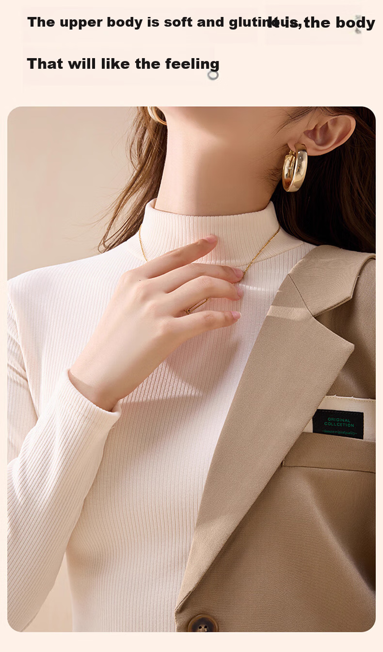 LangSha Women's Thermal Thickened Ribbed Base Shirt Autumn Winter 2025 New Half Turtleneck Knit Elegant Top 14