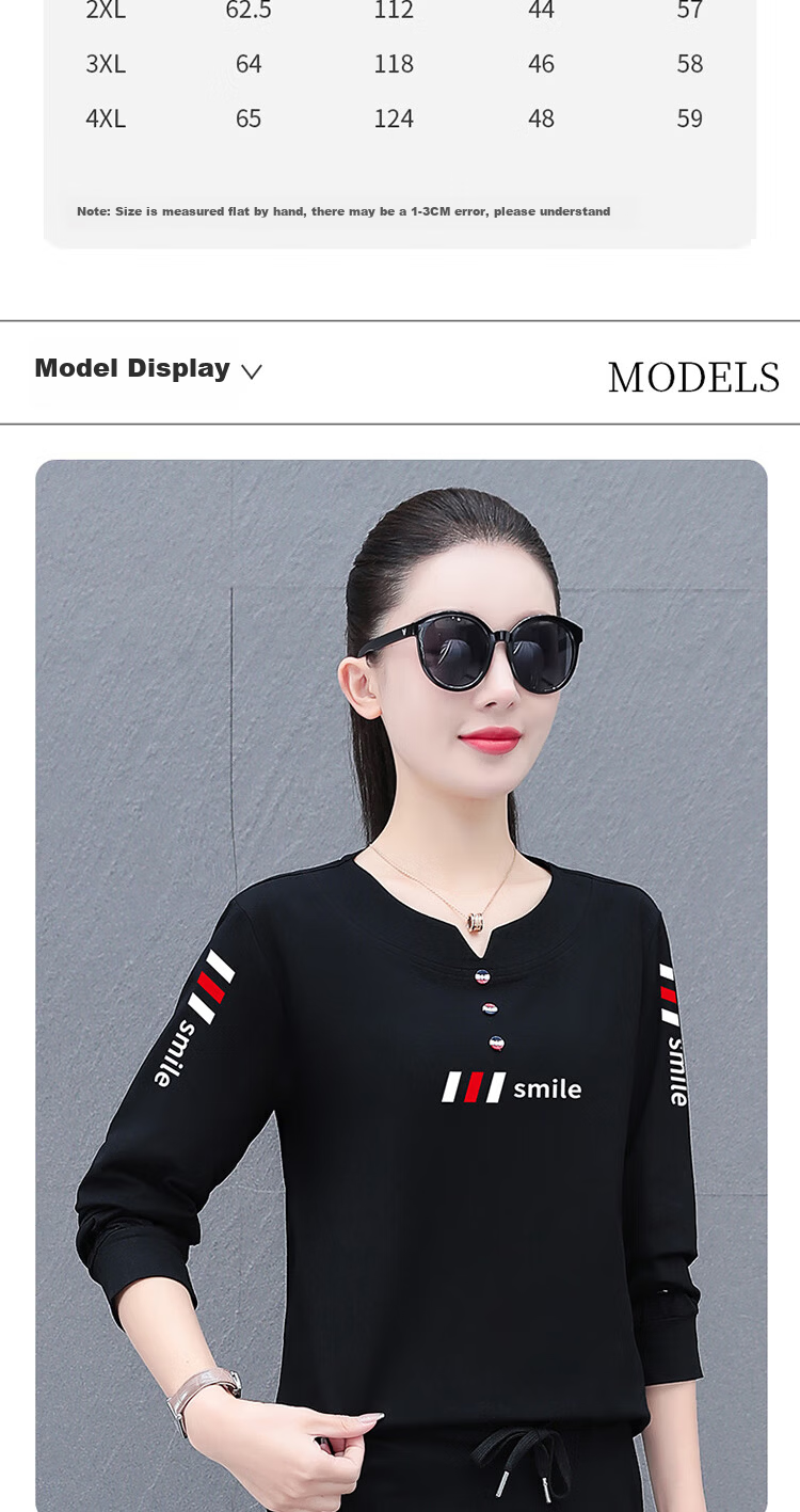 Woodpecker Pure Cotton Regular Shoulder Long Sleeve T-Shirt Women Autumn New Casual Plus Size Slim Fit Base Shirt Top Black 3XL 7