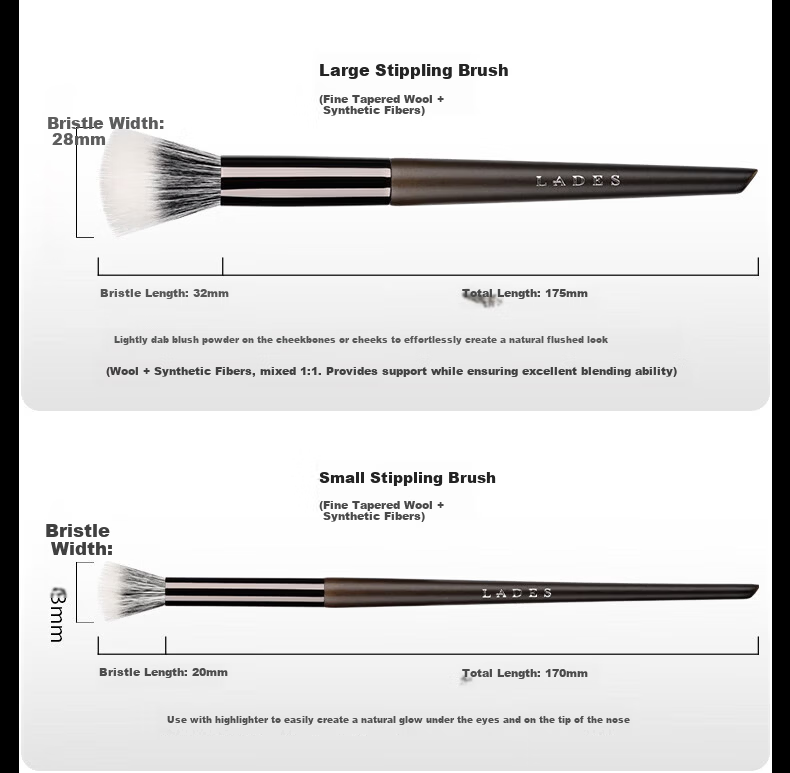 LADES Wooden 15-Piece Makeup Brush Set Animal Hair Powder Brush Lip Brush Concealer Brush Beauty Tools 15