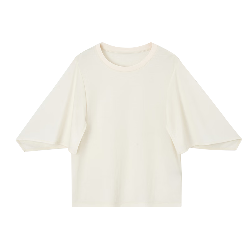 Demana [Lyocell] Summer Elegant Round Neck Three-Quarter Bell Sleeve Loose Slim Fit Petite T-Shirt for Women Premium Quality