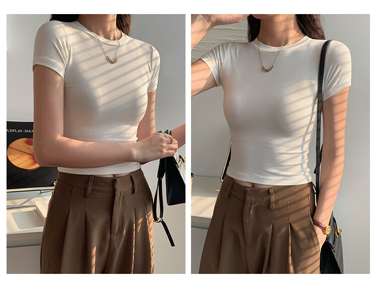 Herbal Original Color Short Sleeve T-Shirt Women Pure Cotton Base Shirt Summer 2026 New Slim Fit Solid Color Top T-Shirt Round Neck Simple Comfortable 10