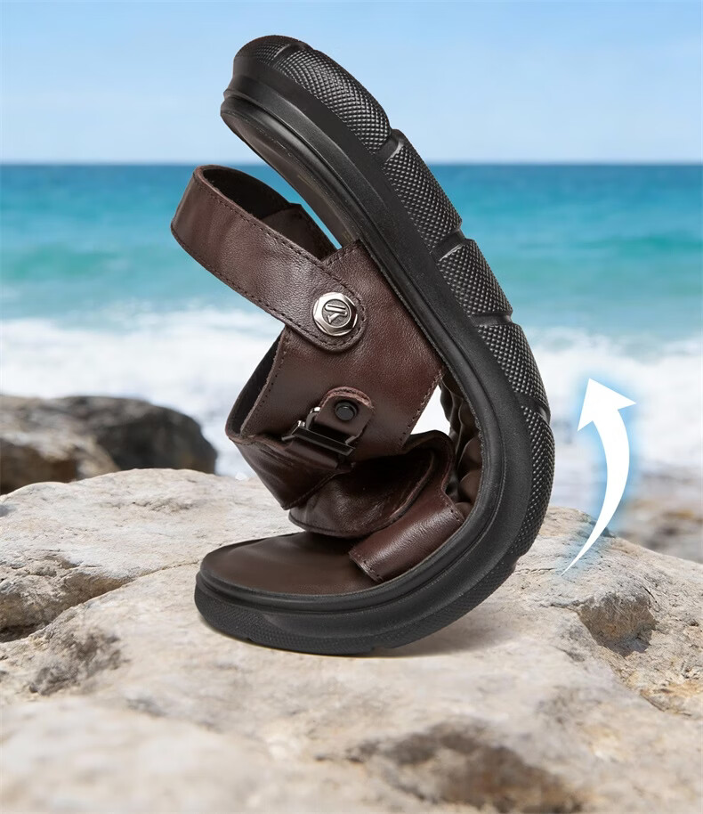 Yierkang Men's Summer Genuine Leather Casual Beach Sandals Dual-Wear Driving Slippers 96308W Black Size 41 9