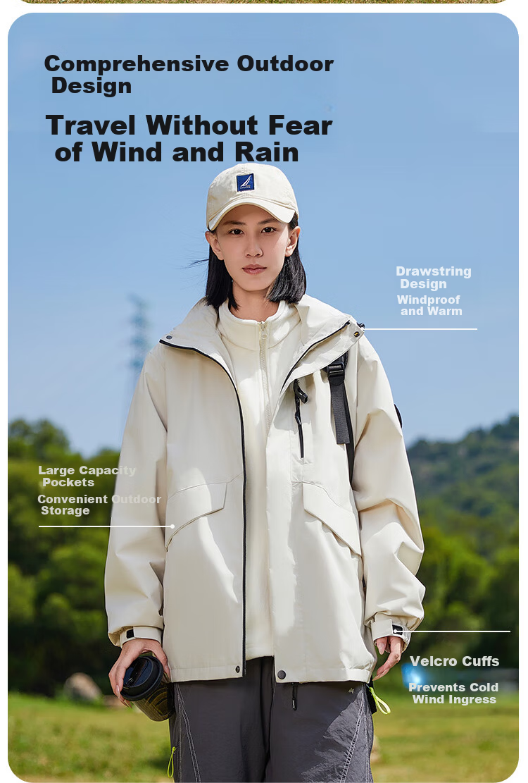 JEEP SPIRIT 3-in-1 Unisex Outdoor Mountaineering Jacket Casual Hooded Coat Green 2XL 13