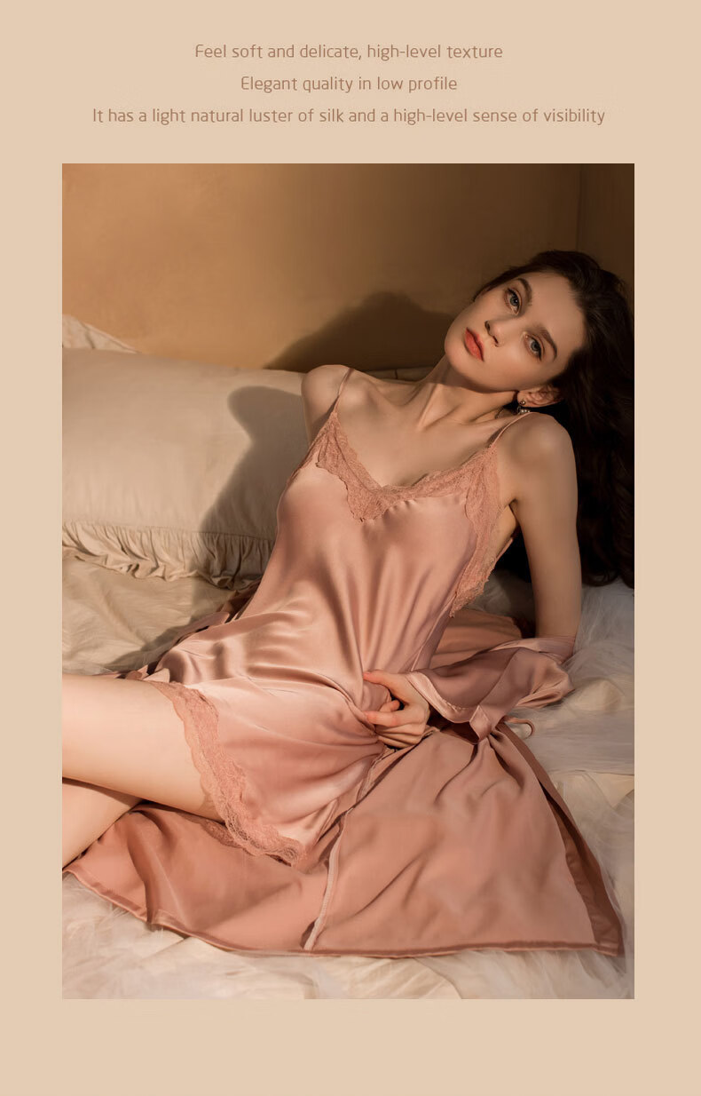 BONAS Premium Pure Style Ice Silk Women's Nightdress Imitation Silk Sexy Camisole Sleepwear Gift Box Packaging for Girlfriend 17