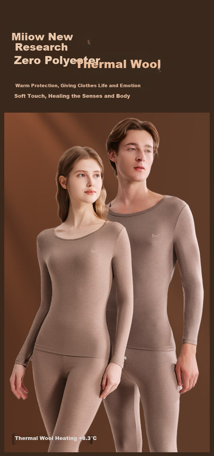 Miiow Men's Thermal Underwear Set Polyester, Terylene Wool, Acrylic Heat Retaining Thin Autumn Long Johns and Shirt 1