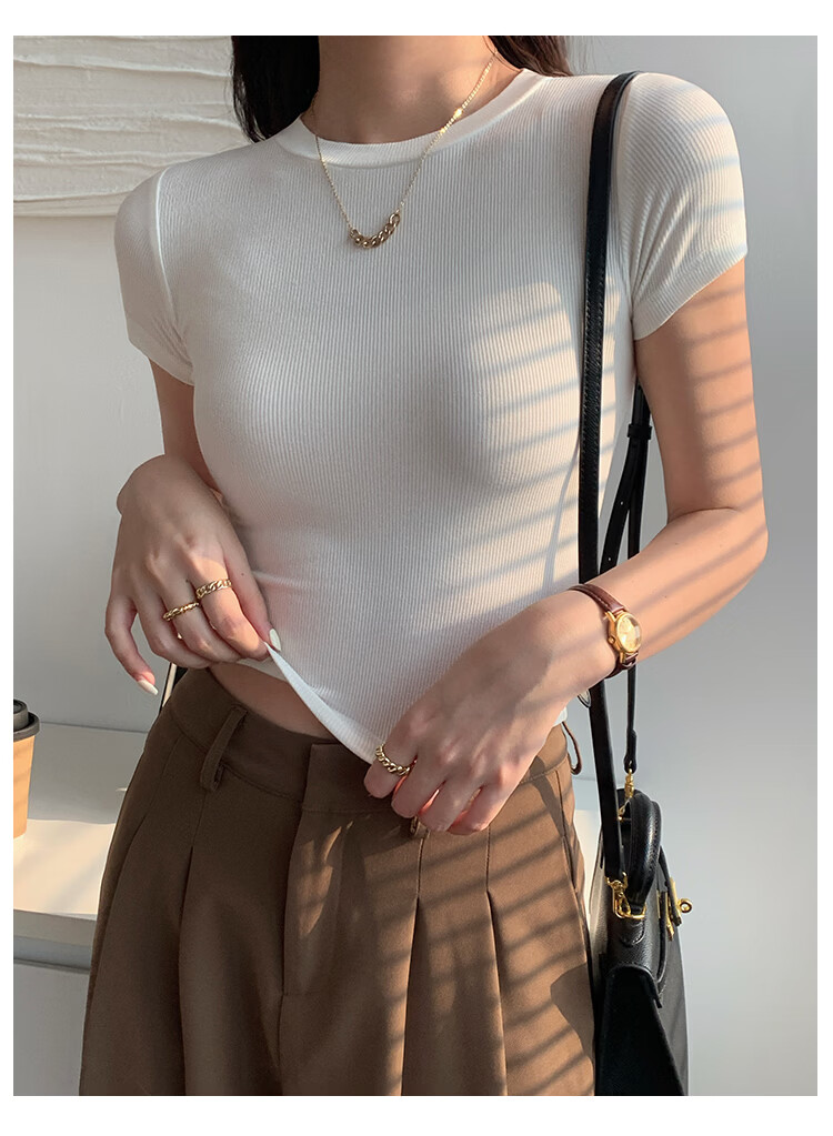 Herbal Original Color Short Sleeve T-Shirt Women Pure Cotton Base Shirt Summer 2026 New Slim Fit Solid Color Top T-Shirt Round Neck Simple Comfortable 9