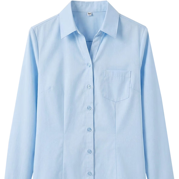 Miiow Women's Long Sleeve Blue V-Neck Professional Shirt 2026 Spring Summer Workwear Blue Shirt Size 35