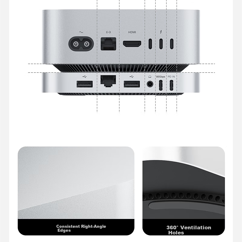 Lingke Mate Mini Speed Edition Docking Station Mac Mini High-Speed 80Gbps Expansion Dock Base Hard Drive Enclosure 16TB Storage Expansion Ultra-Fast Read/Write Beyond Original Hard Drive 14