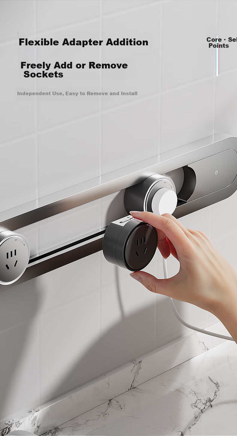 International Electric Smart Track Socket One-Key Intelligent Control Overload Protection Movable Surface-Mounted Rail High-End Kitchen Art Socket No-Drill Magnetic Power Rail Socket 50+3 Egyptian Sil 11